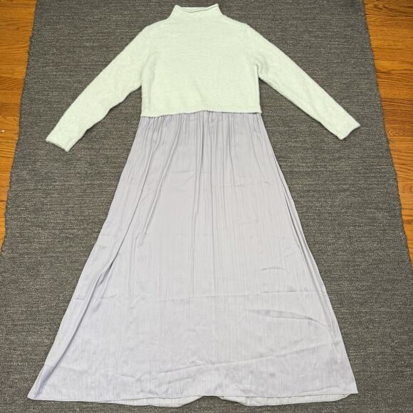 Anthropologie Thea Twofer Sweater Dress Women XL Maxi Mint Lilac Eyelash Boho - Picture 2 of 13